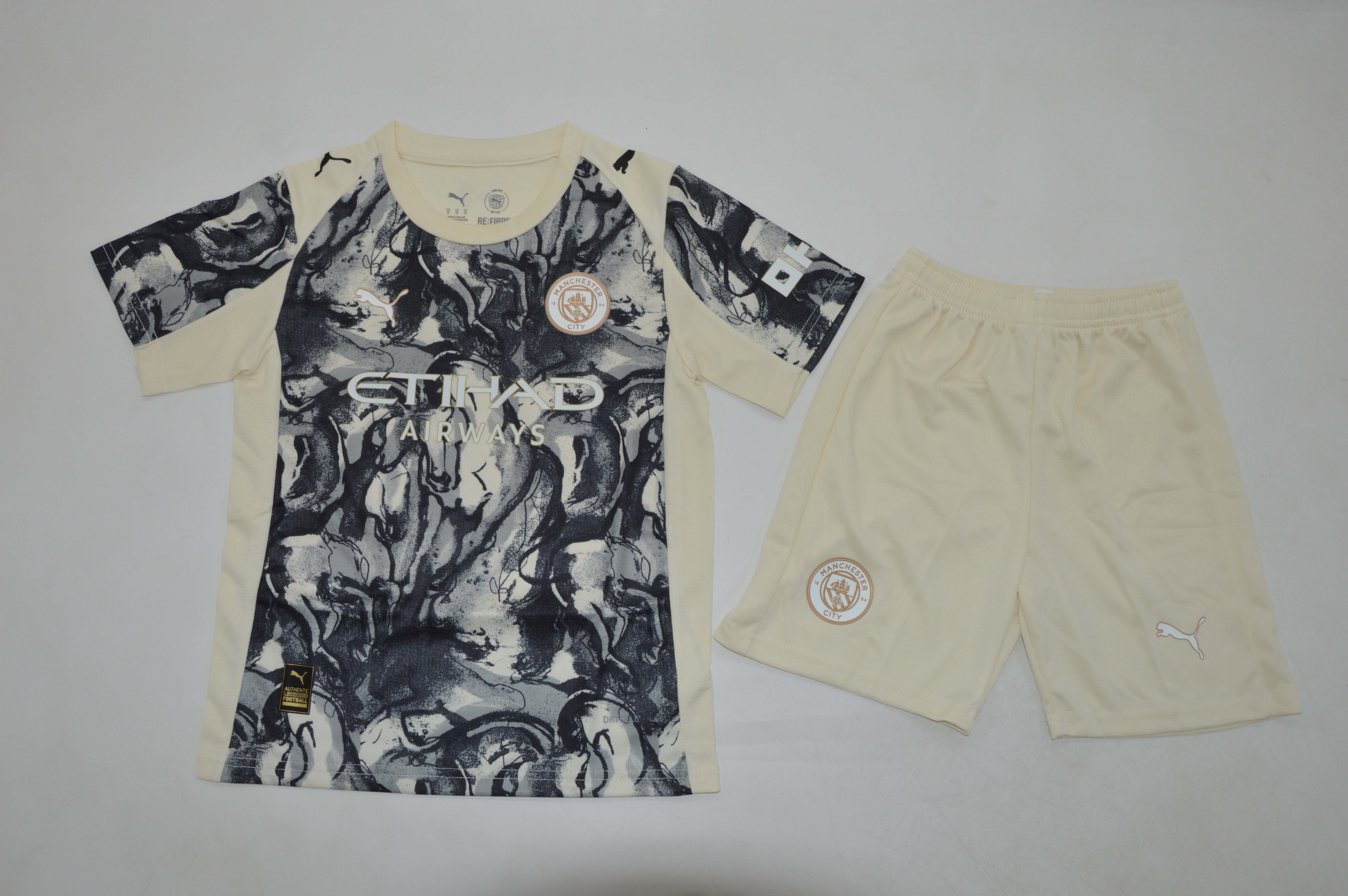 Kids-Manchester City 25/26 Special Light Beige/Black Jersey